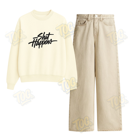 Baggy Jeans With Shit happens Sweatshirt