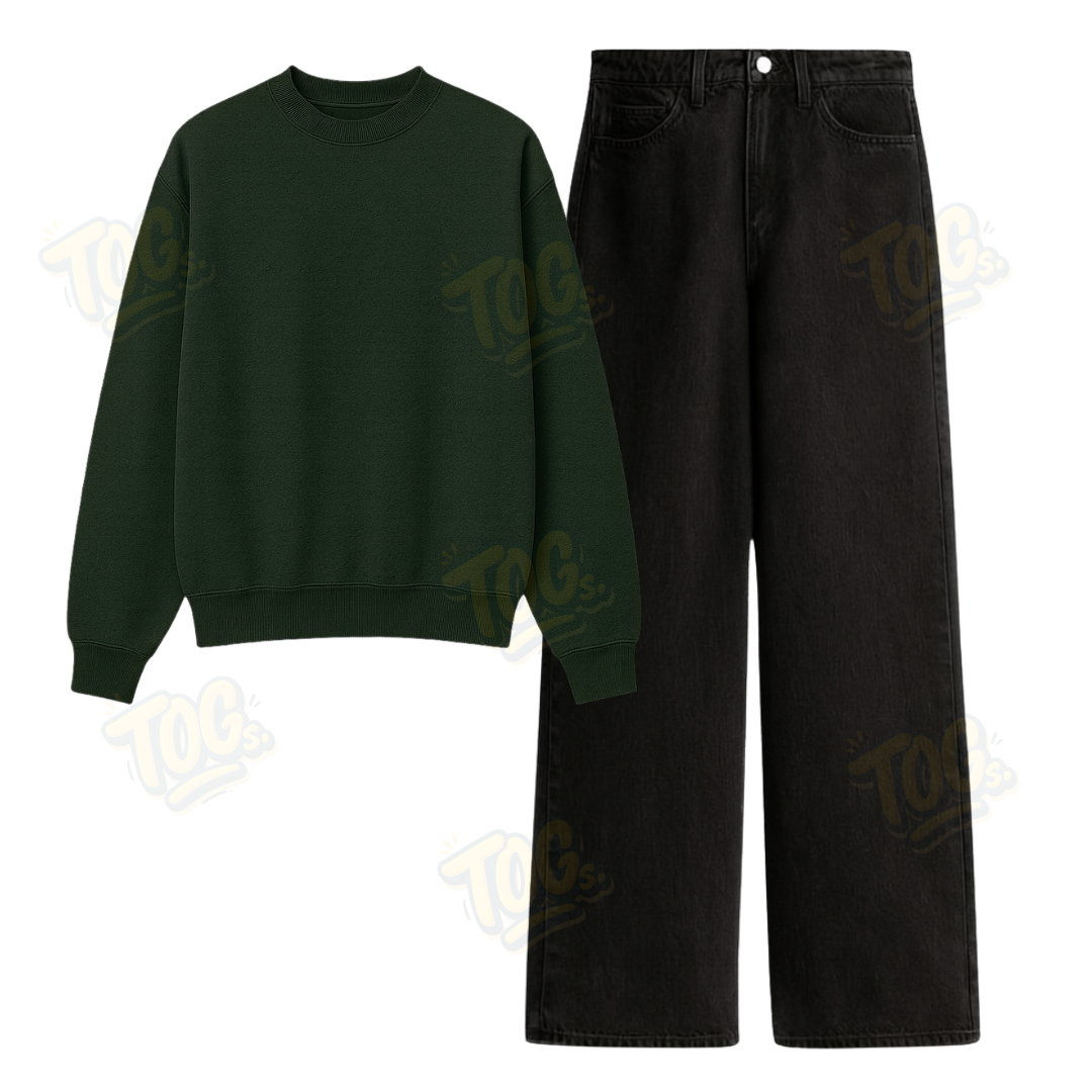 Black Wide Leg Jeans With Oversized Sweatshirt