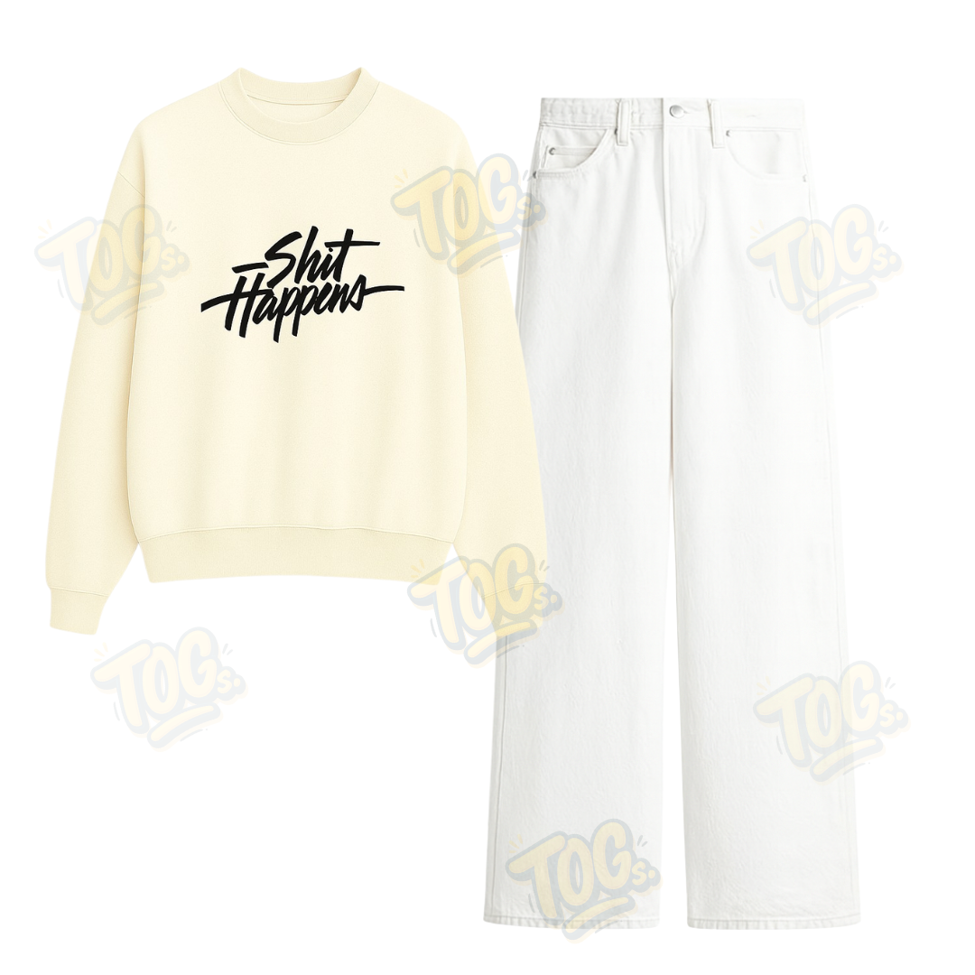 Baggy Jeans With Shit happens Sweatshirt