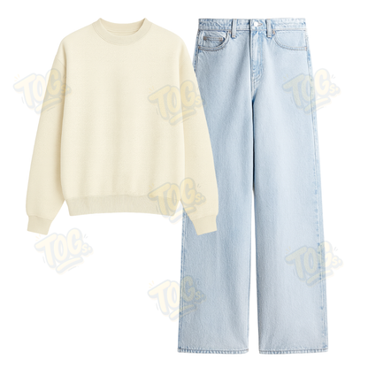 Ice Blue Wide Leg Jeans With Oversized Sweatshirt