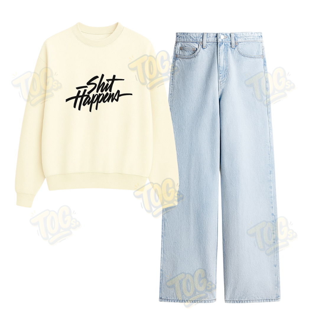 Baggy Jeans With Shit happens Sweatshirt