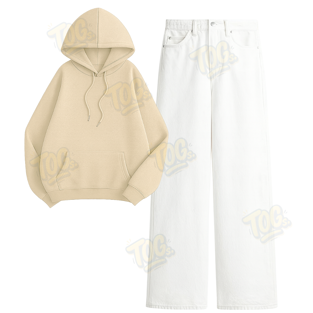 White Wide Leg Baggy Jeans with Oversized Hoodie