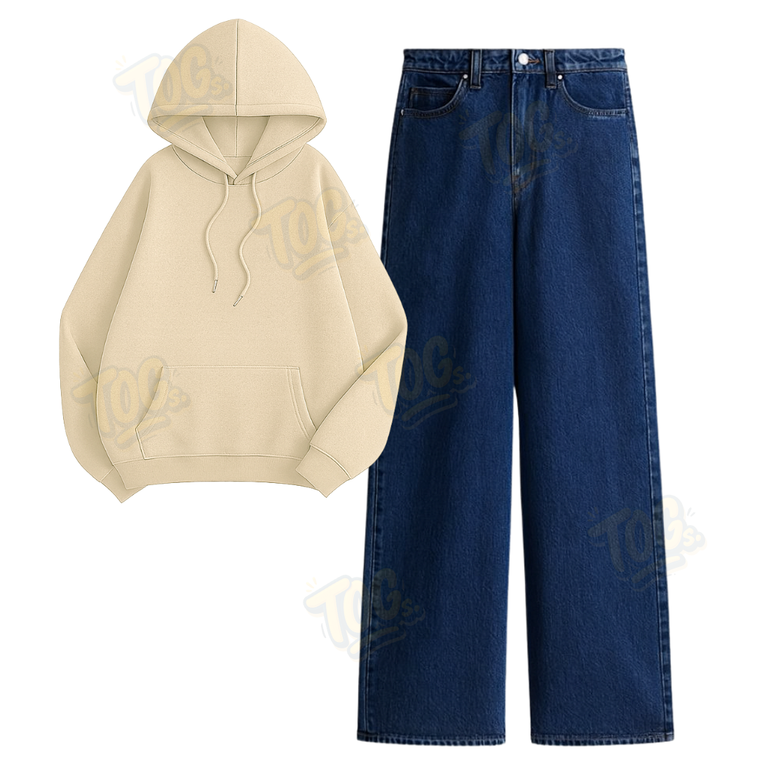 Dark Blue Wide Leg Jeans with Oversized Hoodie
