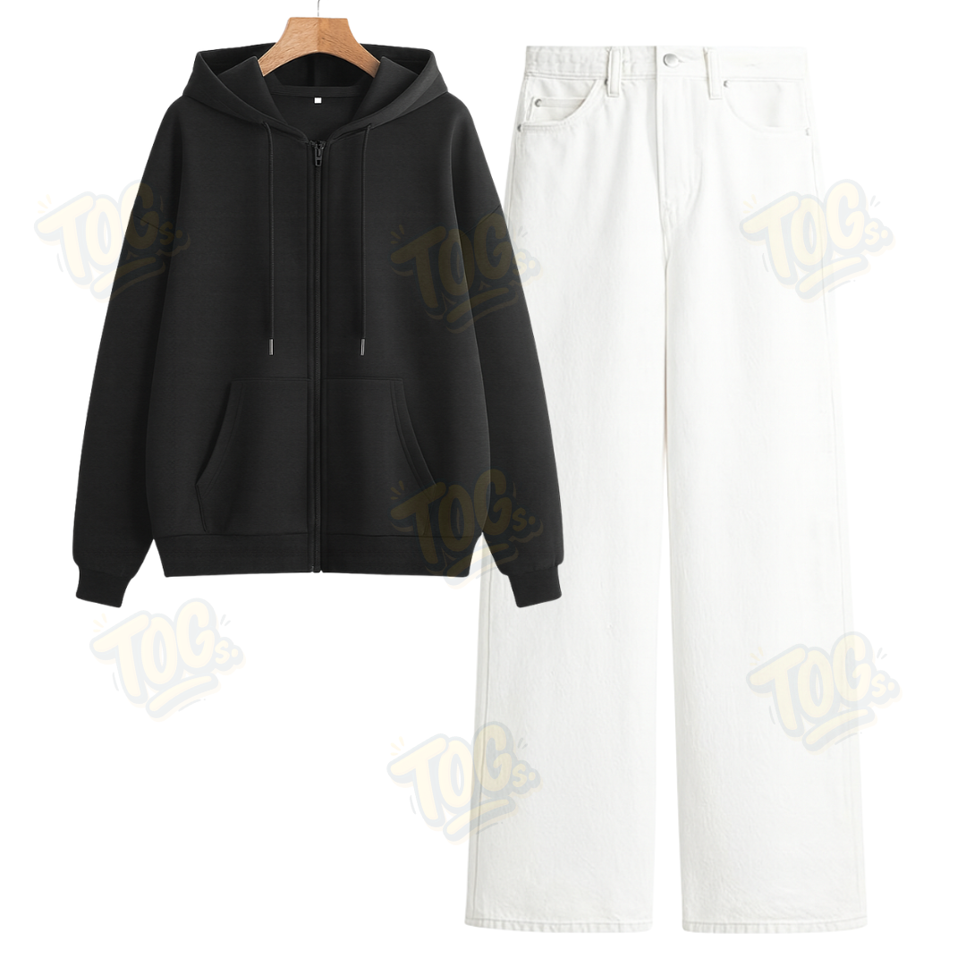 White Wide Leg Jeans With Oversized Zipper