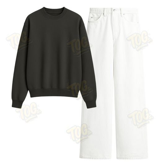 White Wide Leg Jeans With Oversized Sweatshirt