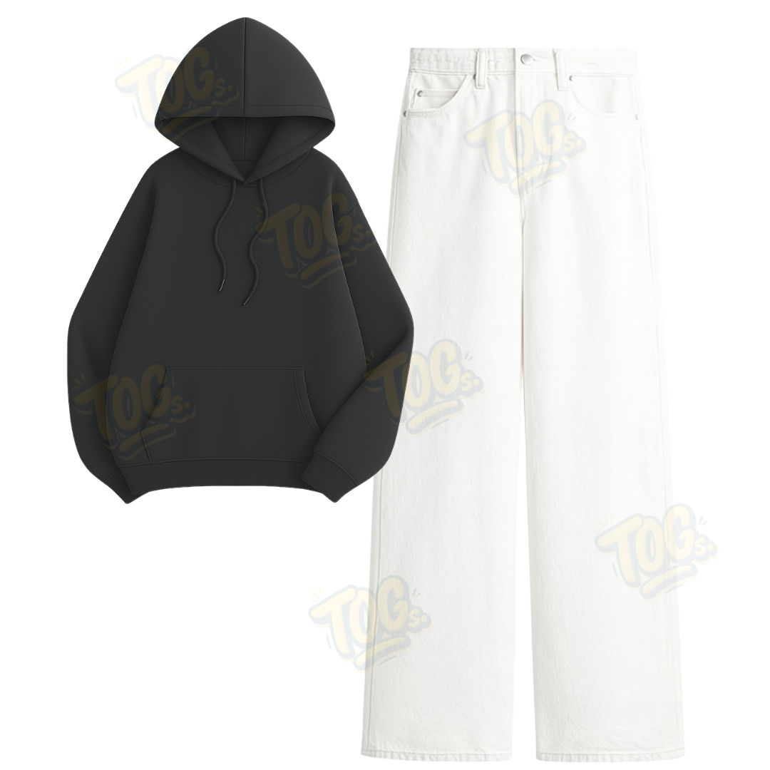 White Wide Leg Baggy Jeans with Oversized Hoodie