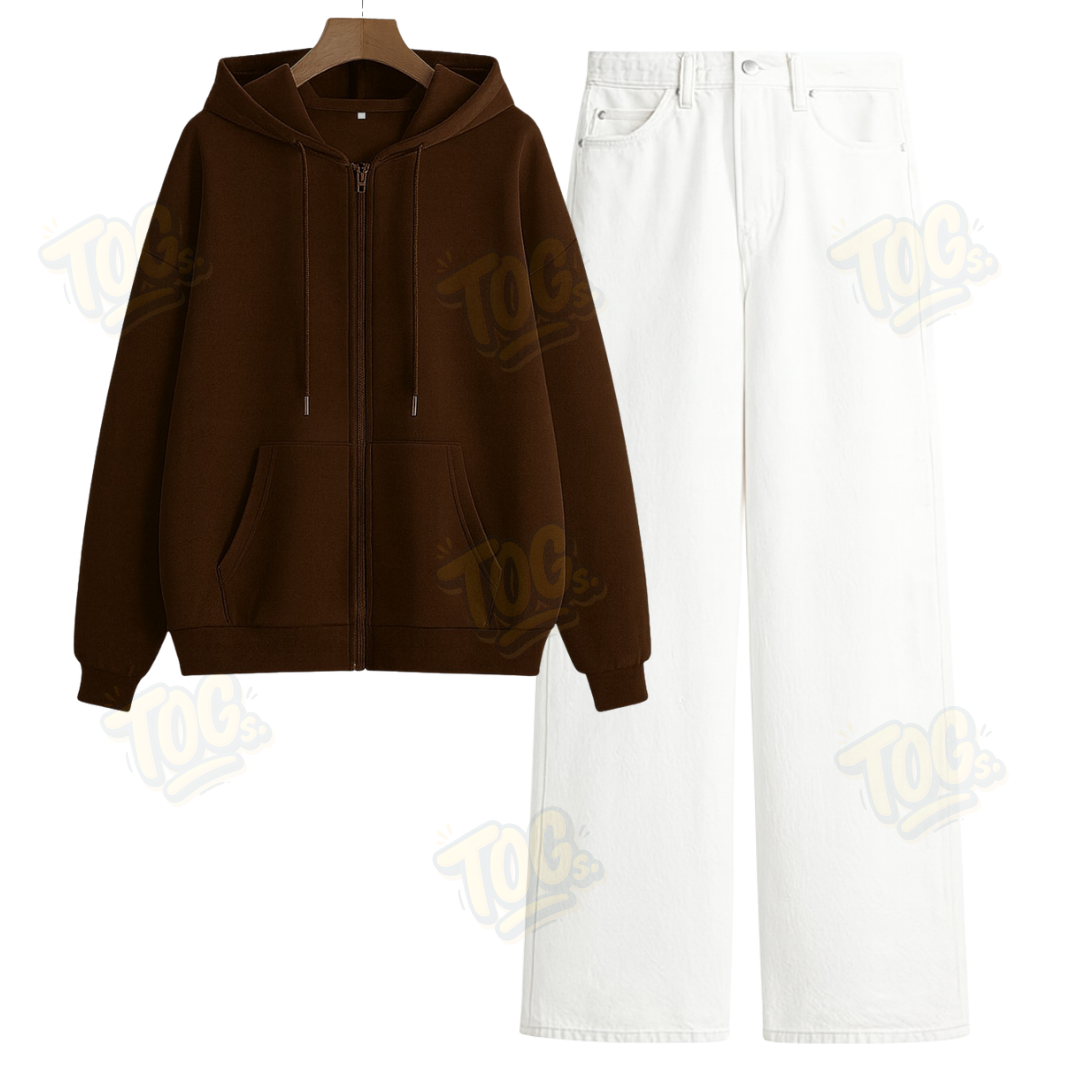 White Wide Leg Jeans With Oversized Zipper