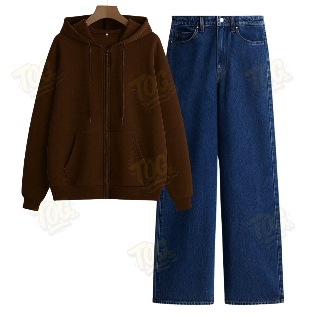 Dark blue Wide Leg Jeans With Oversized Zipper