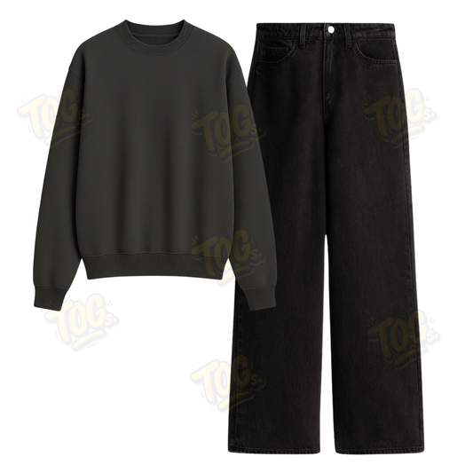 Black Wide Leg Jeans With Oversized Sweatshirt