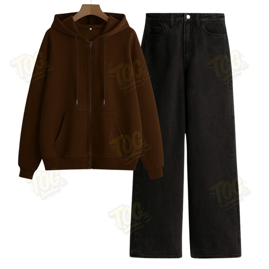 Black Wide Leg Jeans With Oversized Zipper