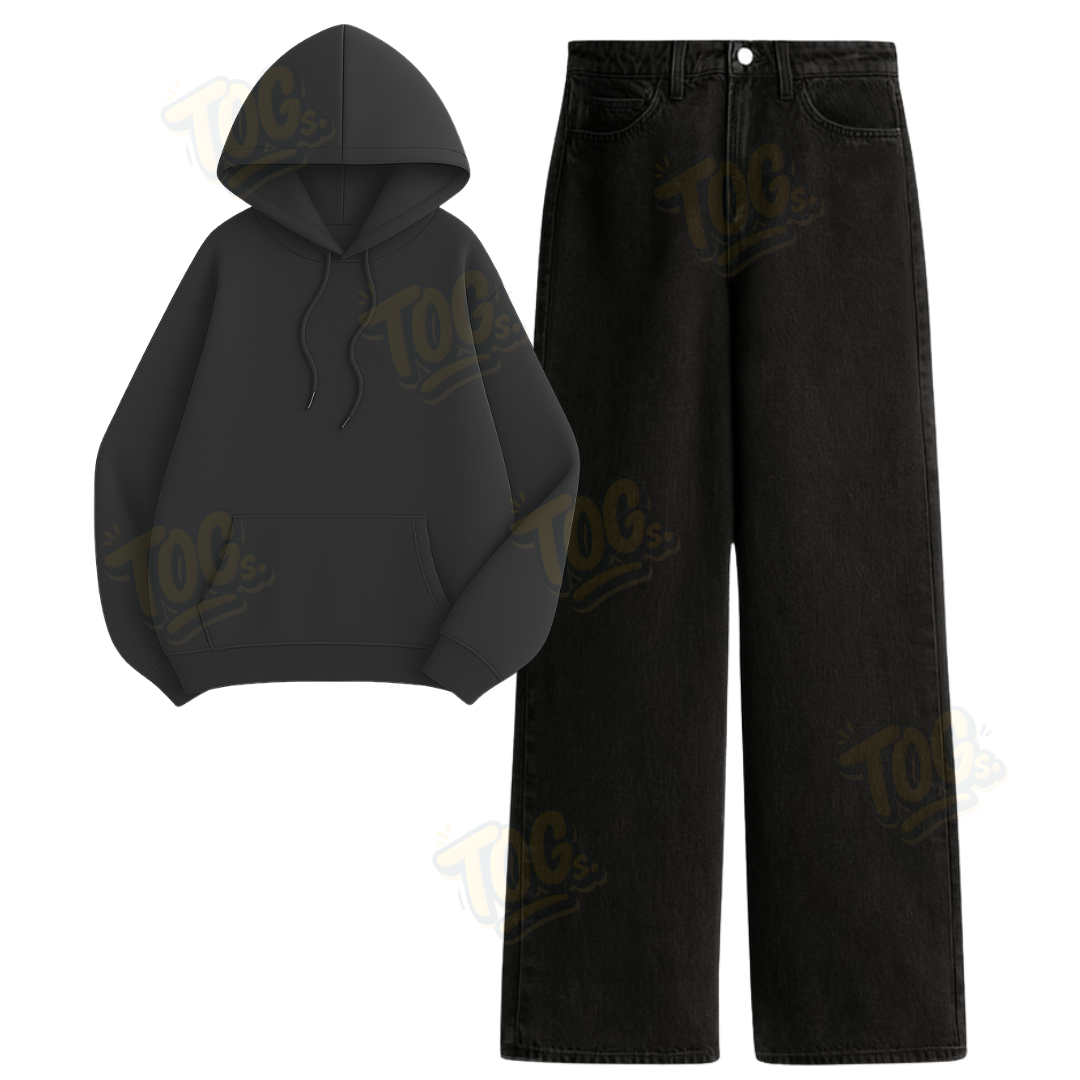 Black Wide Leg Jeans with Oversized Hoodie