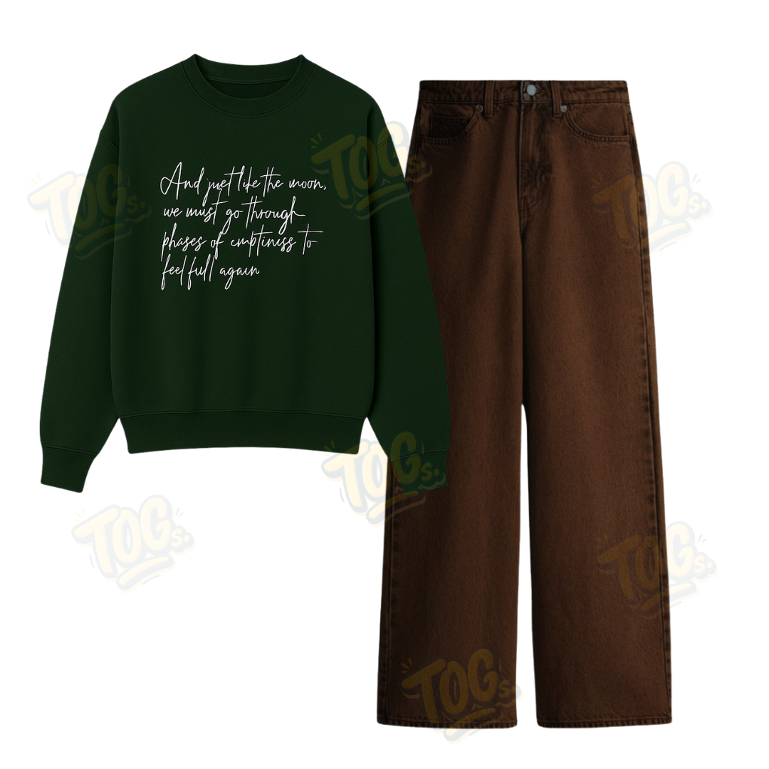 Baggy Jeans With Phases Of Moon Sweatshirt