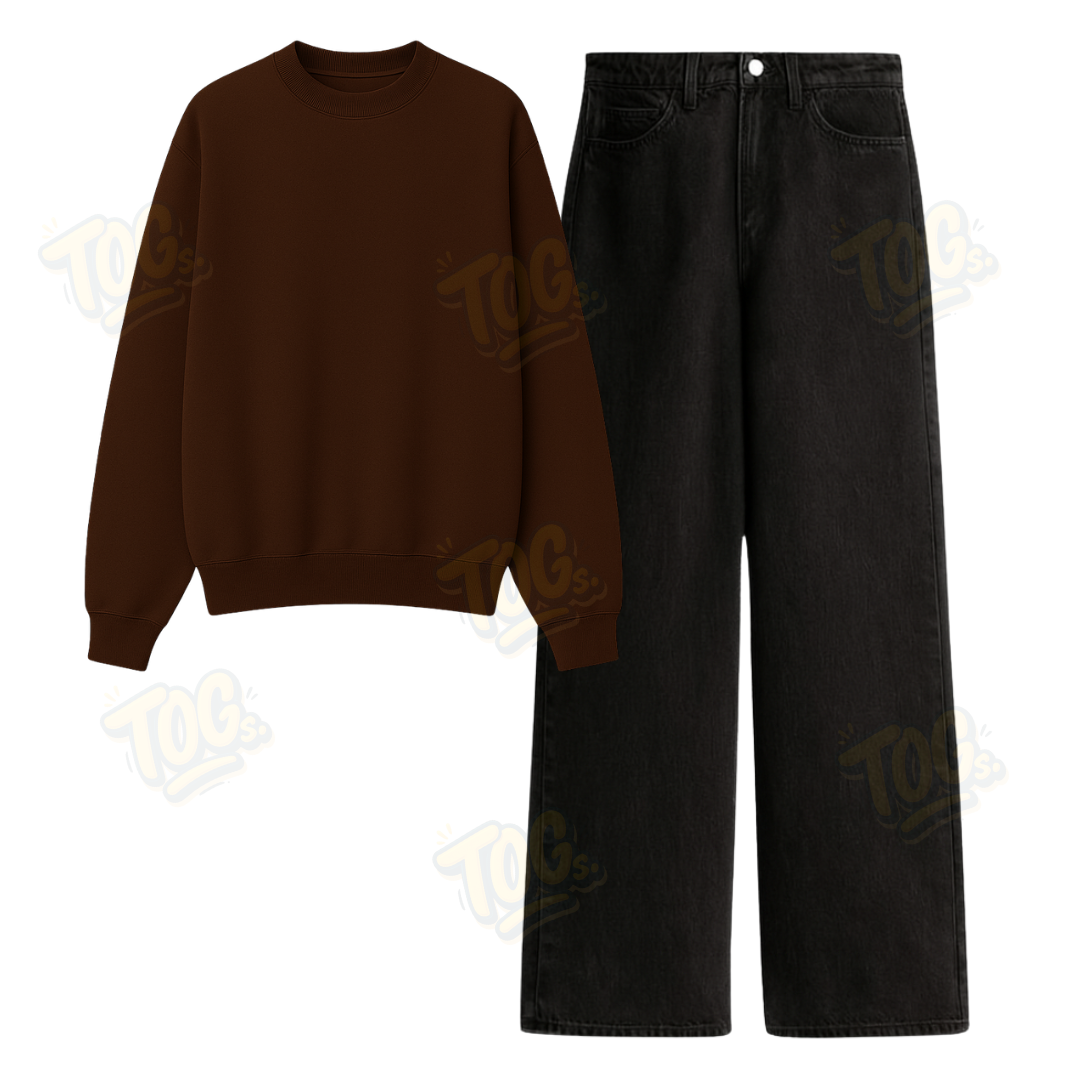 Black Wide Leg Jeans With Oversized Sweatshirt