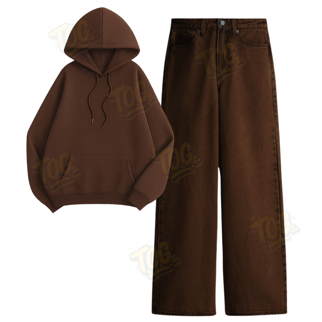 Brown Wide Leg Jeans with Oversized Hoodie
