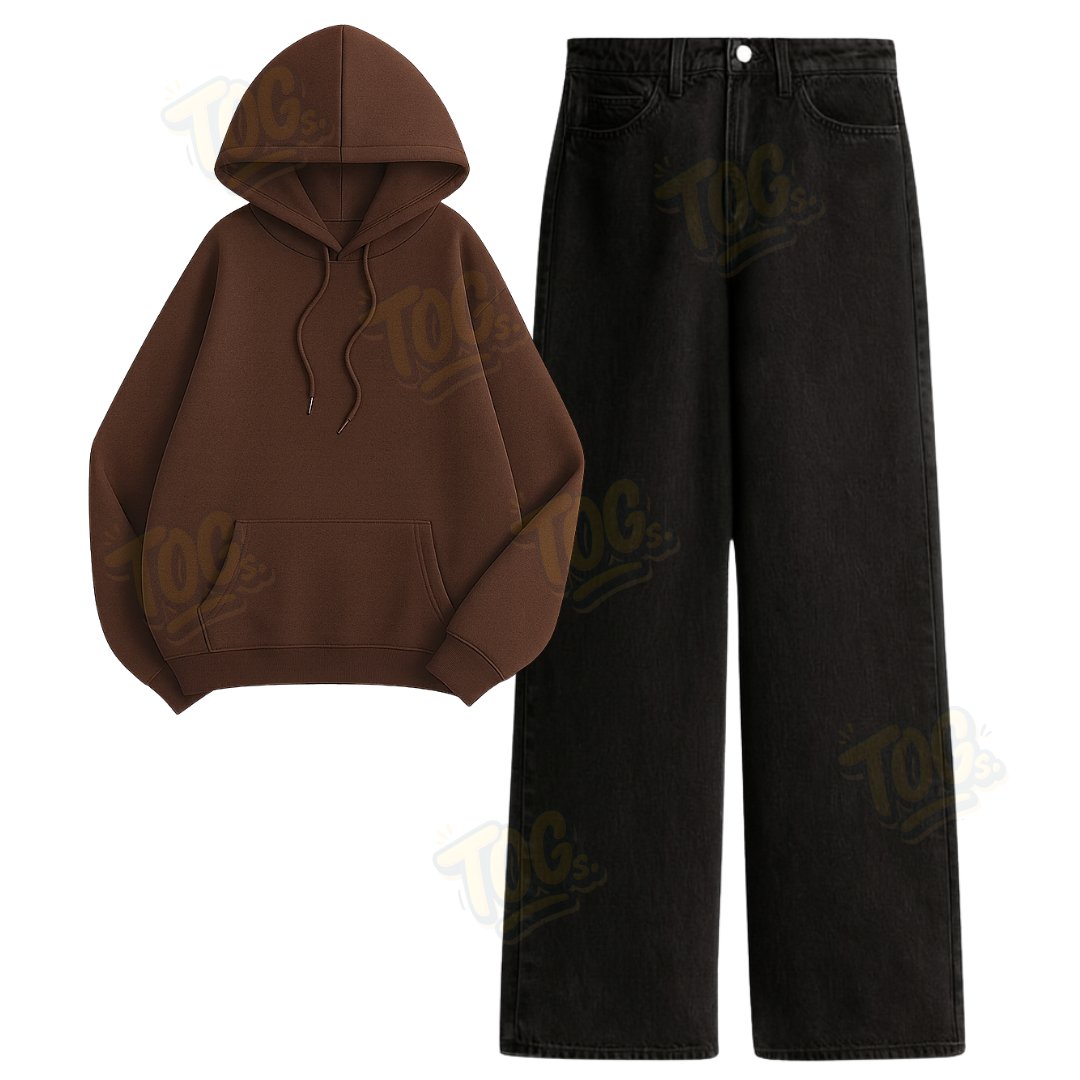 Black Wide Leg Jeans with Oversized Hoodie