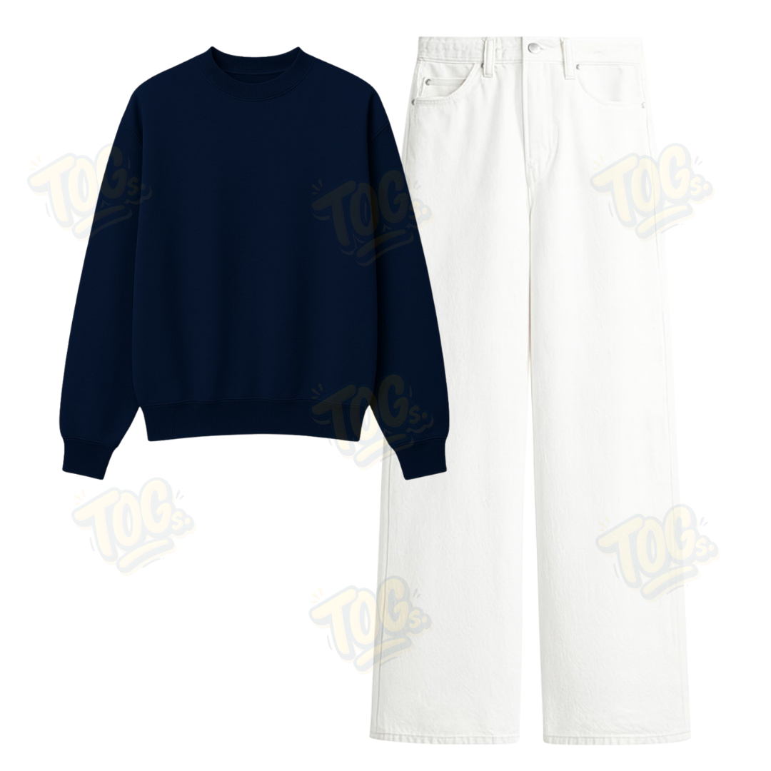 White Wide Leg Jeans With Oversized Sweatshirt