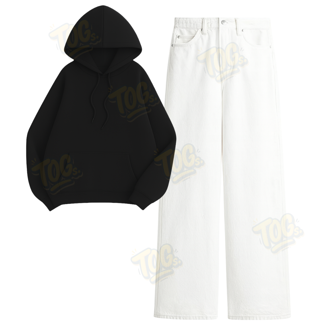 White Wide Leg Baggy Jeans with Oversized Hoodie