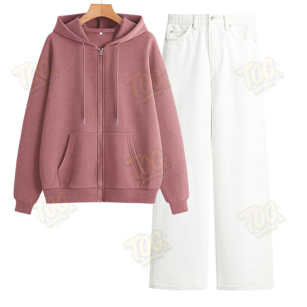 White Wide Leg Jeans With Oversized Zipper