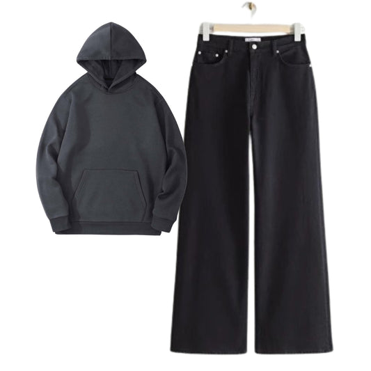 Charcoal Hoodie With Black Baggy Jeans