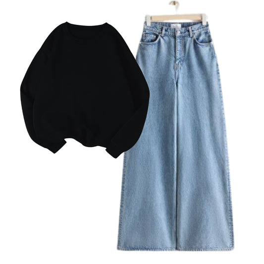 Blue Baggy Jeans with Black Sweatshirt