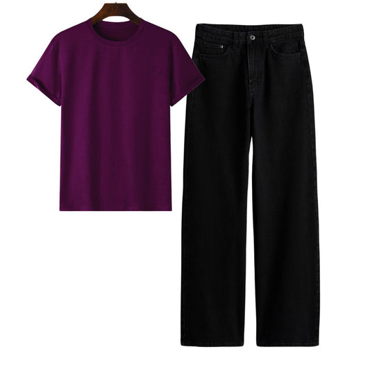 Purple Regular Tee  With Black Jeans