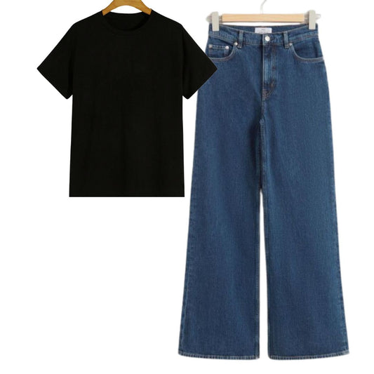 Black Regular Tee With Dark Blue  Jeans