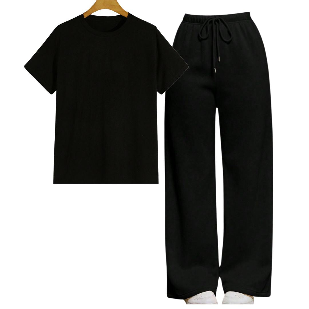 Black Regular Tee With Black Straight Leg Trouser