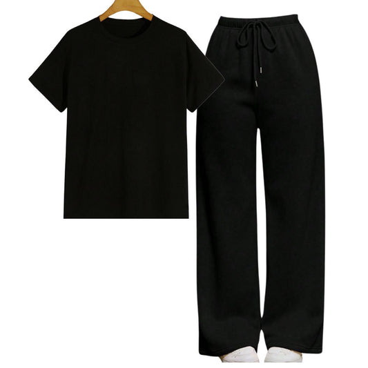 Black Regular Tee With Black Straight Leg Trouser