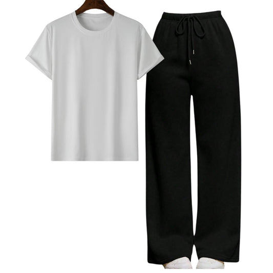 White Regular Tee With Black Straight Leg Trouser