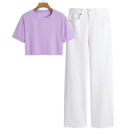 Lilac Crop Tee With White Jeans