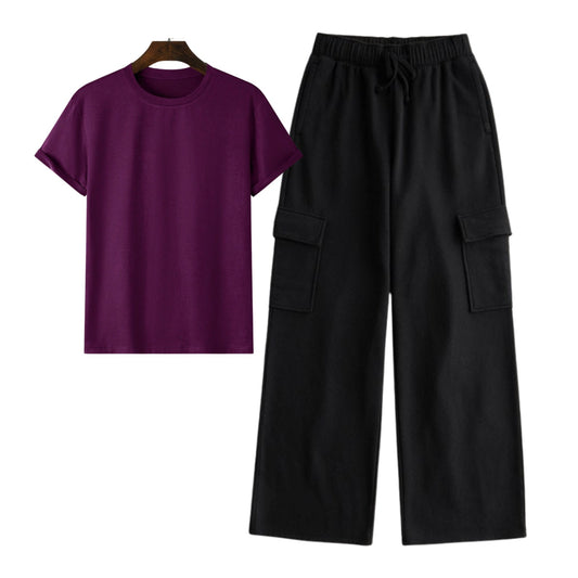 Purple Regular Tee With Black Cargo