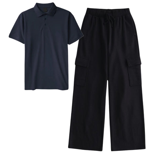Navy Blue Polo With Black Cargo