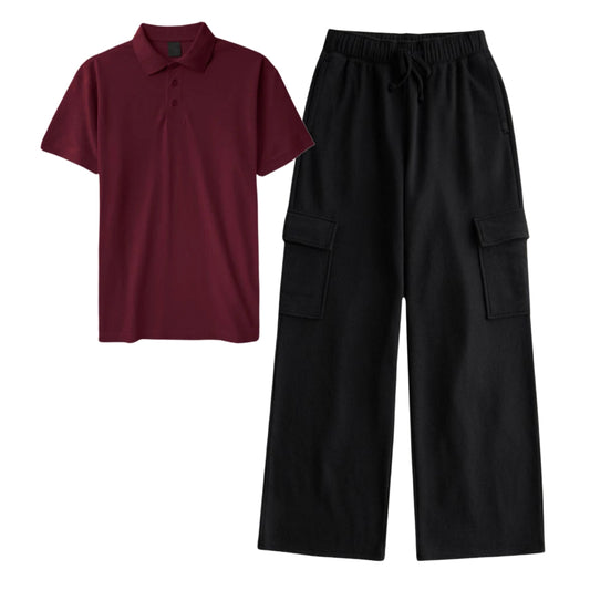 Maroon Polo With Black Cargo