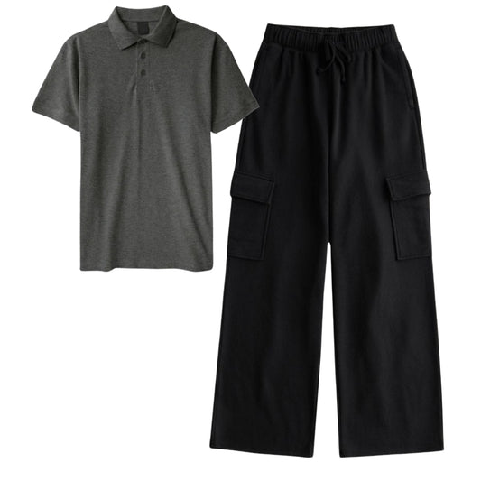 Charcoal Grey Polo With Black Cargo