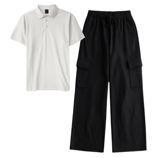 White Polo With Black Cargo