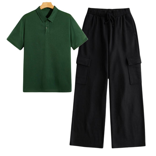 Dark Green Polo With Black Cargo