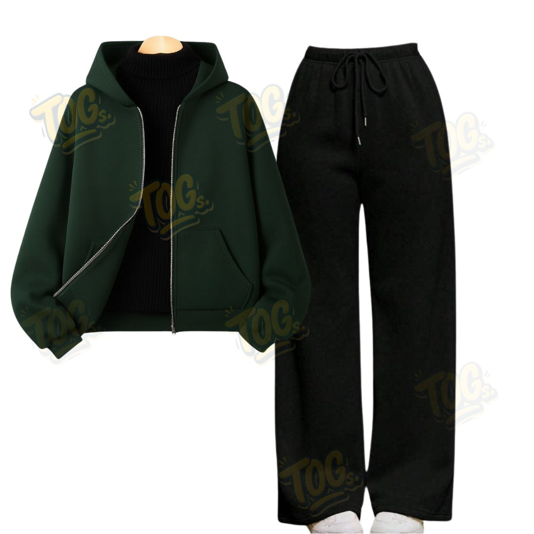 Straight Leg Trouser With DarkGreen Zipper & Black Highneck