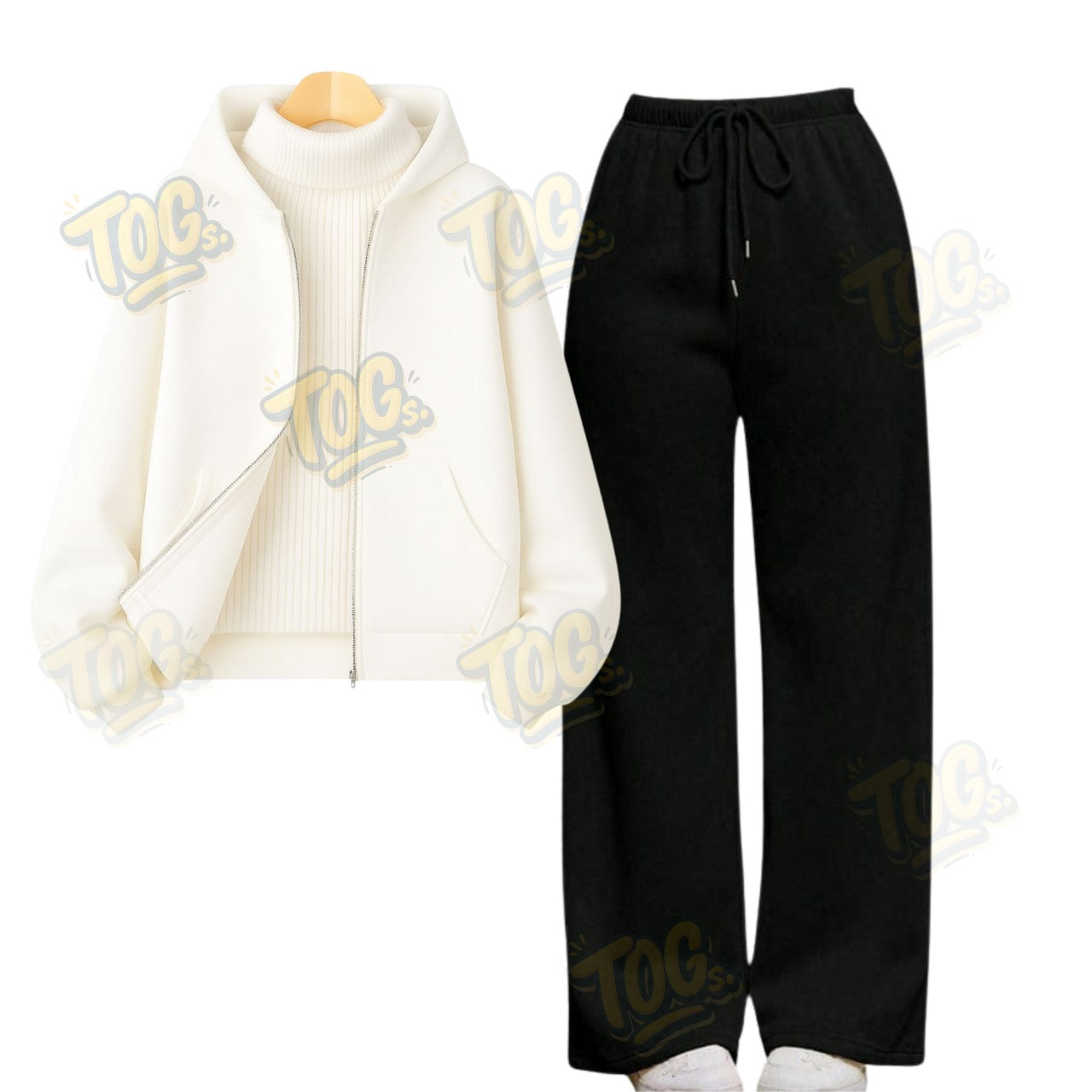 Straight Leg Trouser With White Zipper & White Highneck