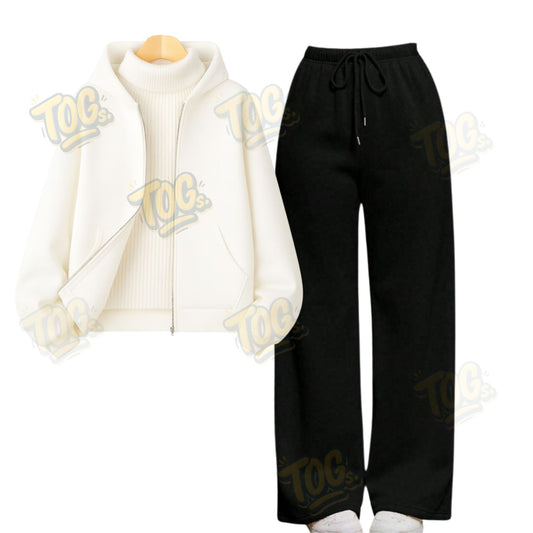 Straight Leg Trouser With White Zipper & White Highneck