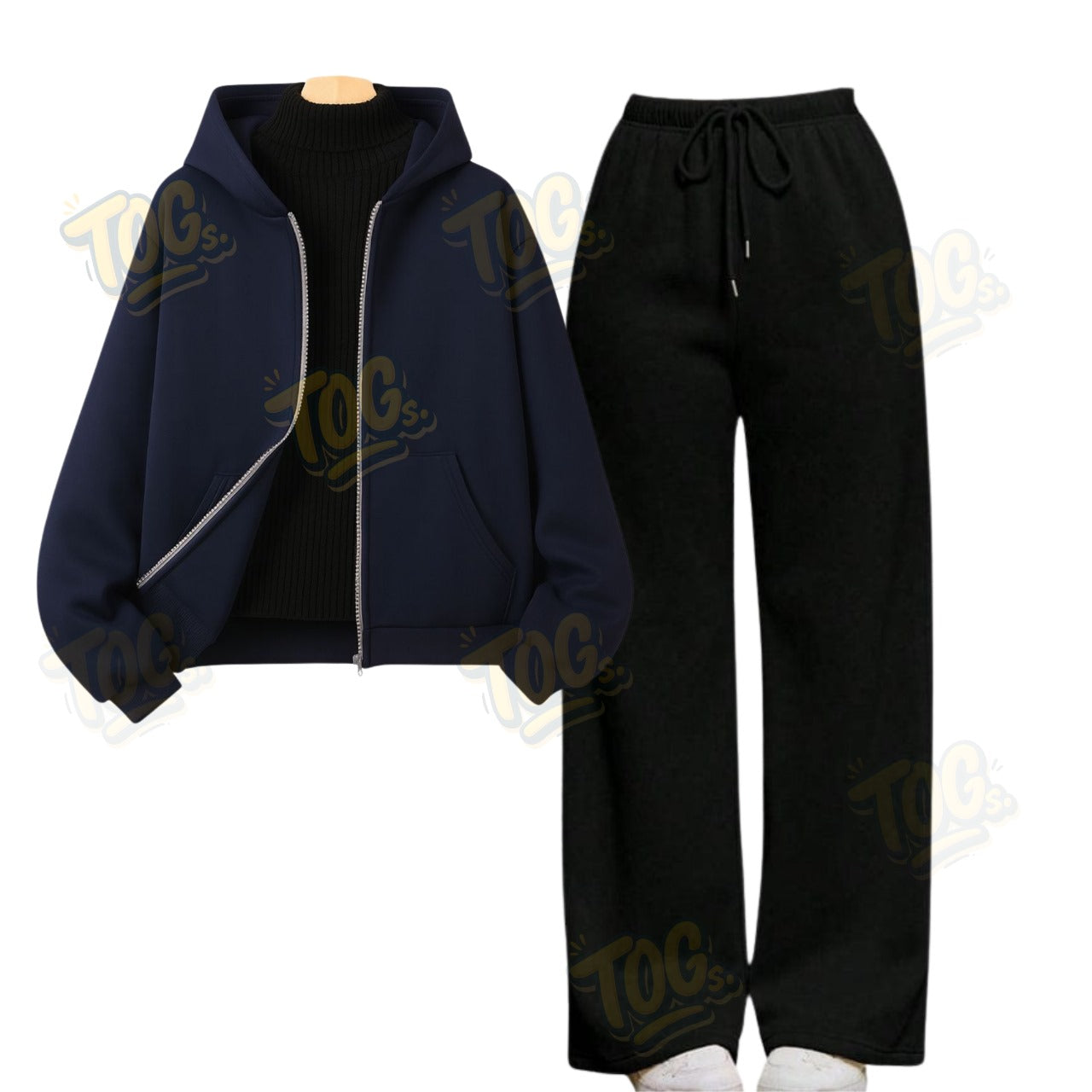Straight Leg Trouser With NavyBlue Zipper & Black Highneck