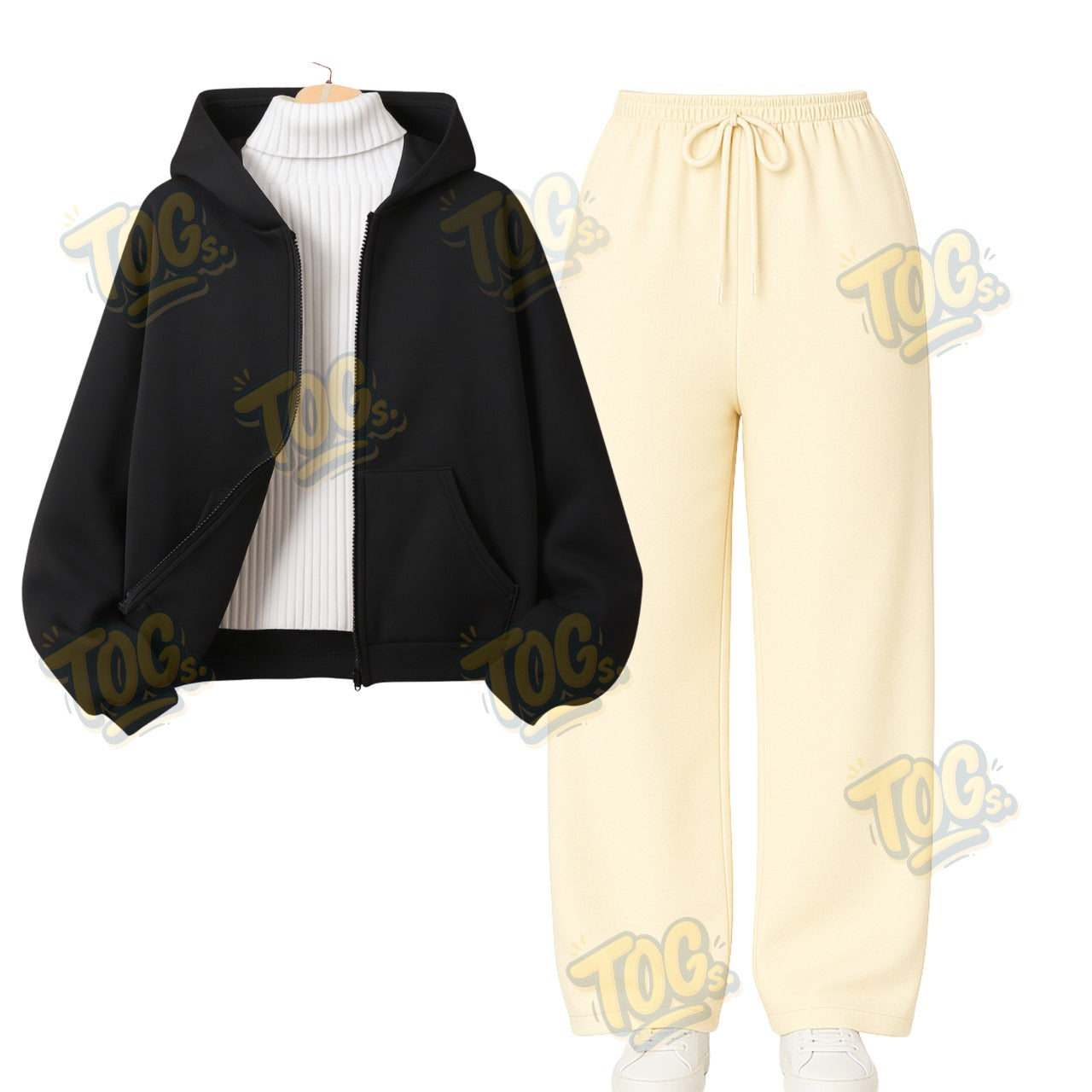 Straight Leg Trouser With Black Zipper & White Highneck