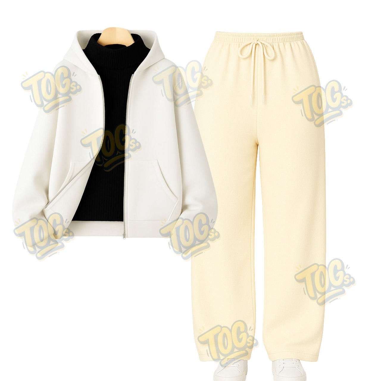 Straight Leg Trouser With White Zipper & Black Highneck