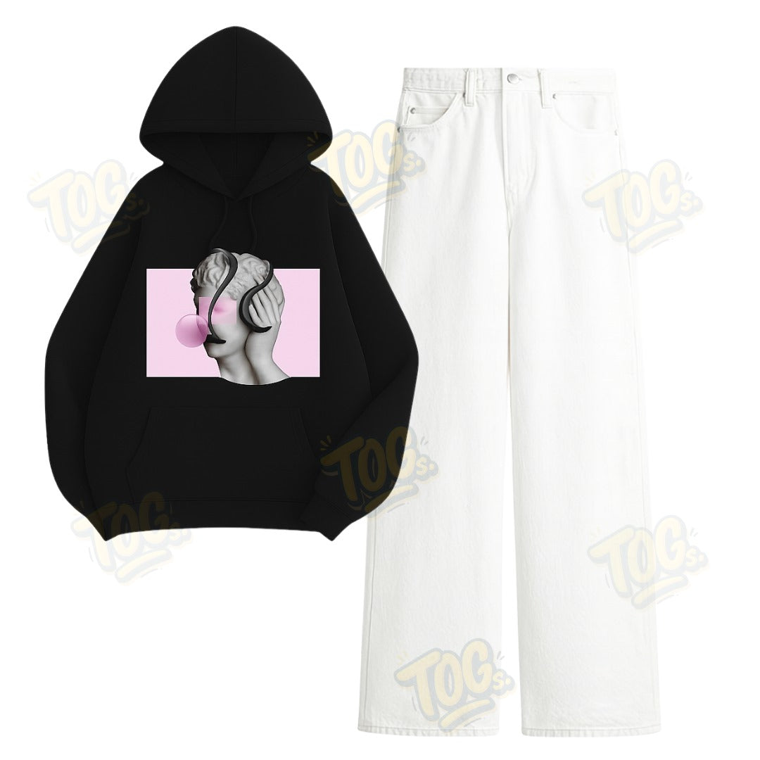 Baggy Jeans With Statue Of Chilling Hoodie