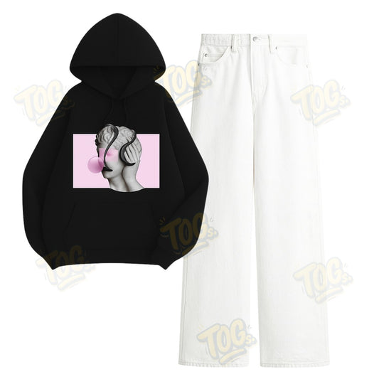 Baggy Jeans With Statue Of Chilling Hoodie