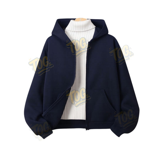 Navy Blue Zipper With Highneck